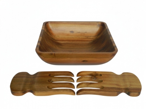 Square acacia salad bowl set